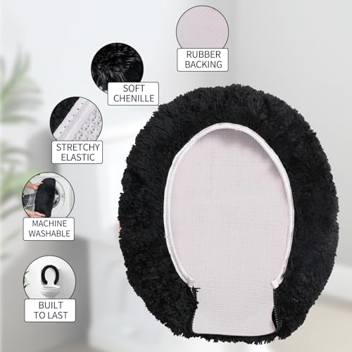 Microfiber Elongated Toilet Seat Cover 19.5"x 15" Machine Washable (Black / Elongated)