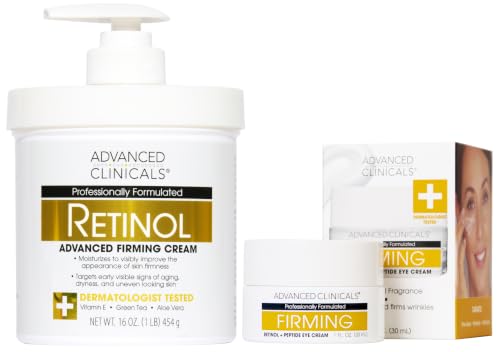 Advanced Firming Retinol Body Lotion + Retinol Eye Cream Face Moisturizer With Peptides Anti Aging 2pc Skincare Set For Women & Men (Retinol Eye Cream + Body Cream Set / 2 Piece Set)