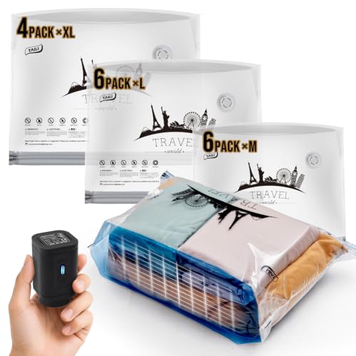 Vacuum Storage Bags with Rechargeable Pump (16 Travel)