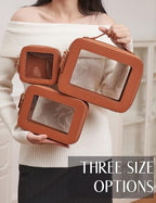 Clear Makeup Bag Toiletry Case Travel Transparent Cosmetic Bag with Zipper (Brown / Large Luxe)
