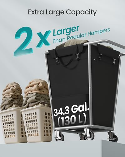 1 Section Laundry Basket with Wheels (Ink Black / 130 L (1-Section))