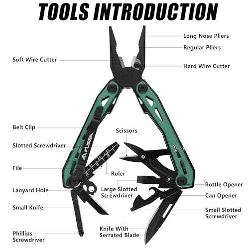16-In-1 Multi-Tool Pliers, EDC Multitool, Multipurpose Tool, Green (Green)