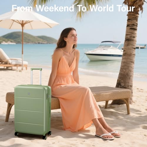 24 Inch Luggage with Spinner Wheels (Bamboo Green / 24 Inch EXT)