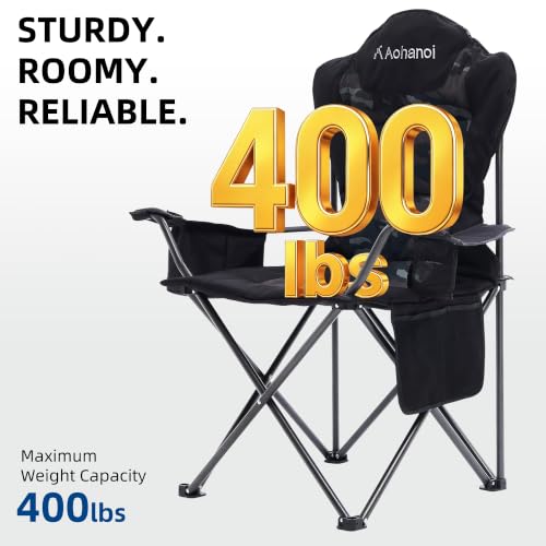 Heavy Duty Camping Chairs for Adults with Cup Holder & Cooler Bag (Camo | 400lbs)
