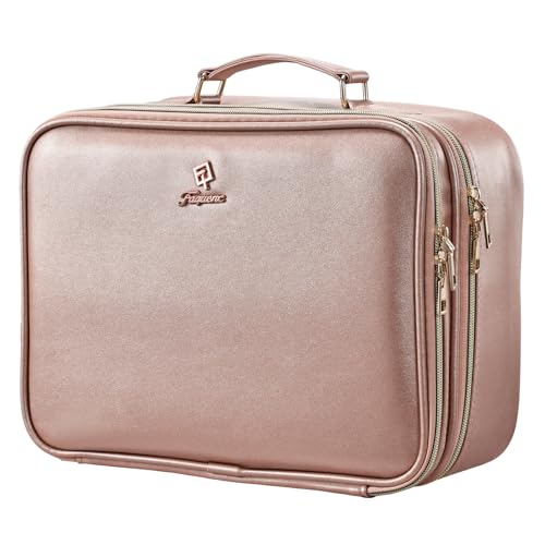 Makeup Bag with LED Lighted Mirror 12.2 IN Cosmetic Train Case Double Layer Makeup Case Adjustable Brightness in 3 Colors Cosmetic Organizer Artist Storage with Brush Holder Vanity Smoky Pink (12.2 Inch Smoky Pink / 0-Double Layer)