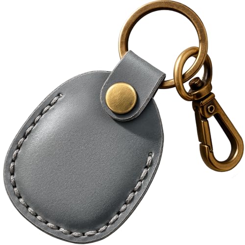 Genuine Leather AirTag Holder Compatible with Apple AirTag 2nd Gen & 1st Gen (Grey)