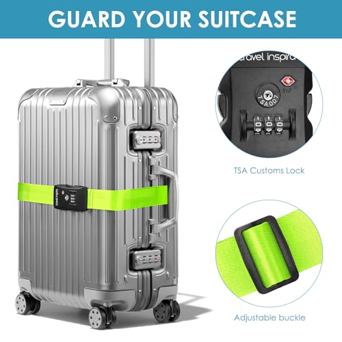 Heavy Duty Luggage Straps with TSA Lock (Fluorescent Green)