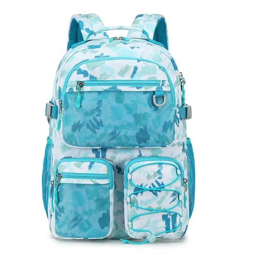 Multi Pocket Backpack for School College Travel (Green Graffiti)