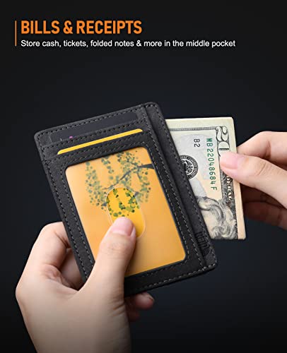 Slim Minimalist Front Pocket RFID Blocking Leather Wallets for Men and Women (Small / At Sahara Carbon Black)