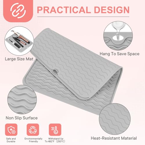 Oversize Silicone Heat Resistant Mat for Hair Tools (Grey)