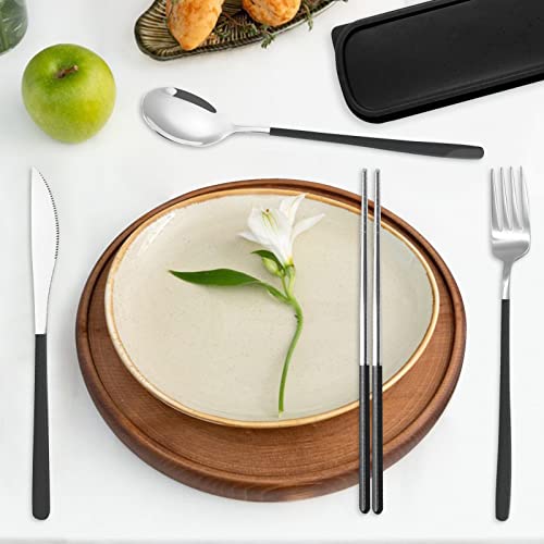 Reusable Utensils with Case (black silvery)