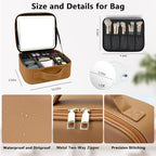 Travel Makeup Bag with LED Mirror and 10x magnifying glass with 3 Lighted Settings (Brown / With LED Mirror and 10x Magnifying Glass)