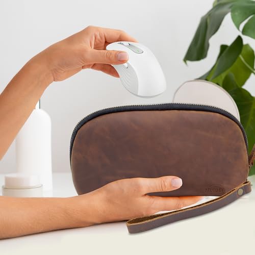 Leather Tech Pouch for Cables Chargers Phone (Large Vintage Dark Brown)