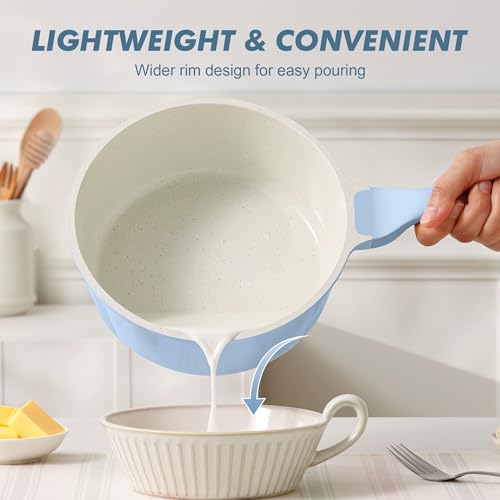 2.5 QT Ceramic Nonstick Saucepan with Lid (Glacier Blue / 2.5 Quarts)