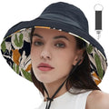 Womens Sun Hats Wide Brim Reversible Bucket Cotton Hat Packable Summer Travel Cap with Hat Clip (Medium / Black2)