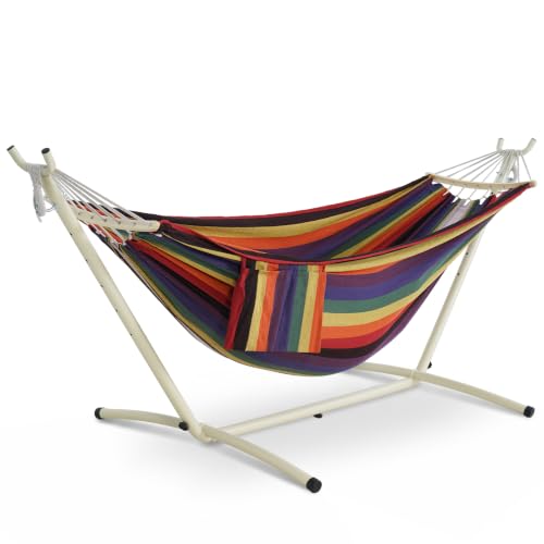 LazyDaze Hammocks Double Hammock with Stand (White Frame- Purple Red)
