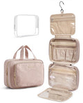 Toiletry Bag Hanging Travel Makeup Organizer with TSA Approved Transparent Cosmetic Bag Makeup Bag for Full Sized Toiletries (Pink / Large)