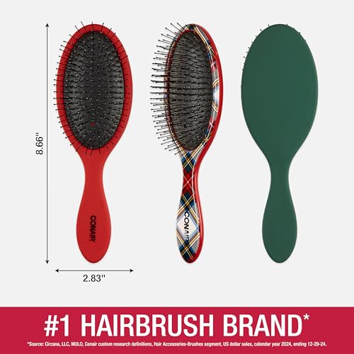 Hair Brush Set (Tartan, Red, Green / 3 Count Full Size)
