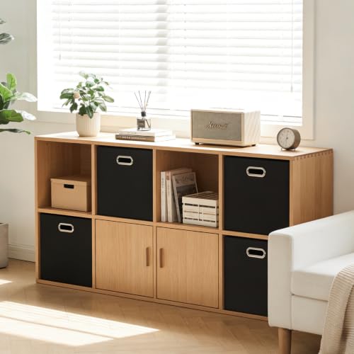 13x13 Storage Cubes Basket Containers for Shelf Cabinet Bookcase Boxes (13×13×13/4pcs / Pure Black-1200D)