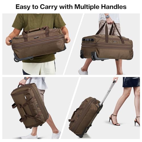 Expandable Carry On Luggage Suitcases with Wheels Foldable Duffle Bag for Travel Carry On suitcase Weekend Bag for Women Men（Coffee） (20 Inch / Coffee)