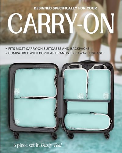 Compression Packing Cubes for Carry (6 Piece / Dusty Teal and White)