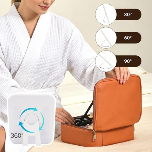 Travel Makeup Bag with Mirror & 6 Adjustable EVA Dividers (Camel---6 Dividers)