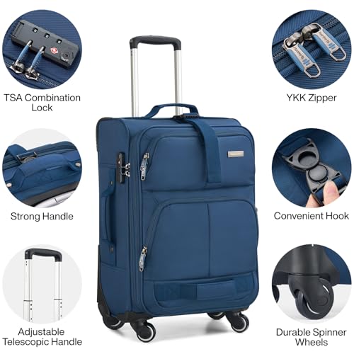 28 Inch Softside Expandable Checked Luggage with 4 Spinner Wheels (Blue / 28 Inch)