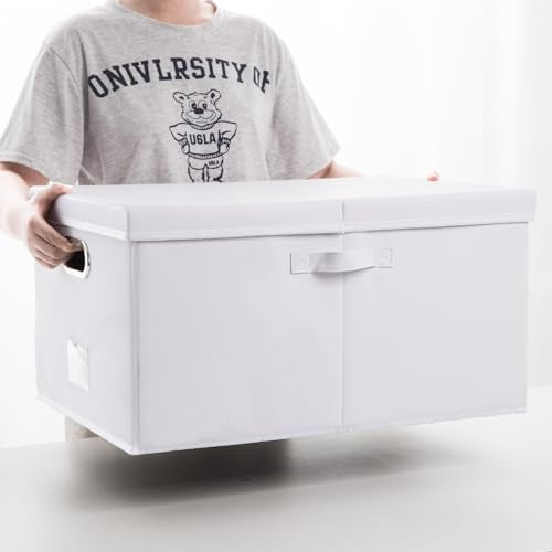 Collapsible Storage Box with Lid [3 (White / X-Large(3-Pack))
