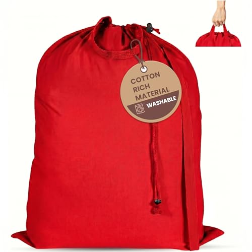 LFH Home Cotton Rich Large Premium Canvas Laundry Bag (28"x40" (Pack of 1) / Red)