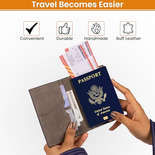 Leather Passport Holder Cover (Grey)