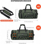 Mens Duffle Bag Expandable 45L Travel Gym with Shoe Compartment (Army Green)