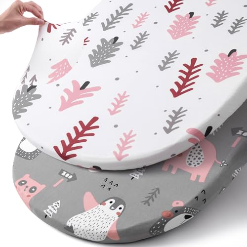Stretch Fitted Bassinet Sheet Set BROLEX 2 Pack Cradle Sheets for Bassinet Pad (Jungle Animals / 32x16 Inch)