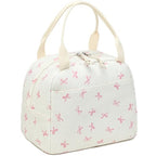 Lunch Bag for Women Men Cute Corduroy Lunch Tote Bags Reusable Insulated Lunch Box Large Capacity Reusable Insulated Cooler for Work Picnic or Travel (Bowtie-Pink / 10L)