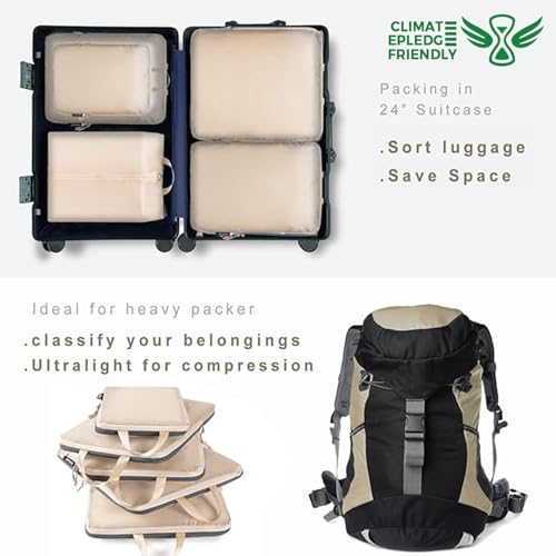 6 Set Ultralight Compression Packing Cubes Packing Organizer for Travel Accessories Luggage Suitcase Backpack (Cream70D / Cloth Pattern)
