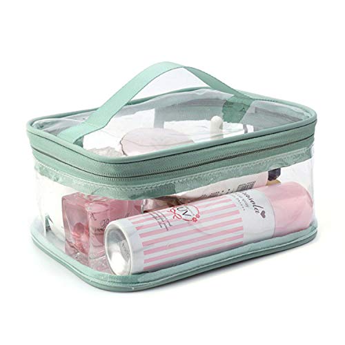 Makeup Bag Zipper Waterproof Portable Travel Storage Pouch 2 Pcs (Pink and Green / Pvc)
