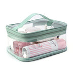 Makeup Bag Zipper Waterproof Portable Travel Storage Pouch 2 Pcs (Pink and Green / Pvc)