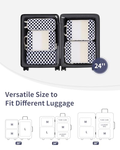 Compression Packing Cubes for Women Kids (AB-Black Checkerboard / 5 Set)