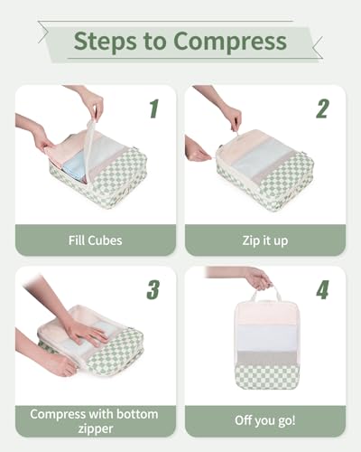 Compression Packing Cubes for Women Kids (AA-Combined Checkered / 6 Set)