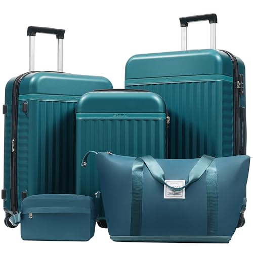 Luggage Sets Durable Hardshell 3 Piece Suitcase with Bags (3-piece Set(20/24/28) / Dark Green+bag)