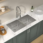 36 Double Bowl Kitchen Sink Undermount 16 Gauge Stainless Steel (Stainless Steel / 36''x19''-50/50)
