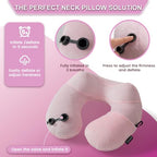 Inflatable Travel Neck & Shoulder Pillow for Airplanes&Long Trips (Pastel Pink / Medium)