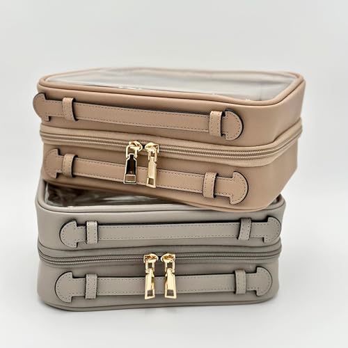 Clear Makeup Bag Toiletry Bag for Women Cosmetic Case Large Capacity Travel Make Up Bag Organizer Transparent Storage Compartment TSA Approved (GRAY)