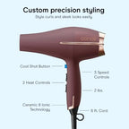 Hair Dryer with Diffuser & Concentrator (Plum / 1 Count (Pack of 1))