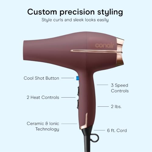 Hair Dryer with Diffuser & Concentrator (Plum / 1 Count (Pack of 1))