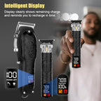 Professional Hair Clipper Set for Men Electric Shaver Razor Cordless Hair Cutting Barber Clippers Beard Trimmer Men’s Grooming Kit Gifts for him (Black)