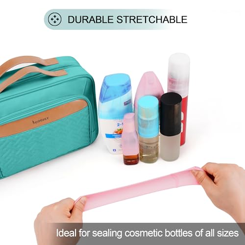 Travel Hanging Toiletry Bag for Women (Blue / Large*1 + Leak Proofing Bottle Covers*8)