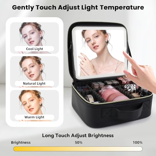 Makeup Bag with Mirror (Black / Makeup bag with LED lights)