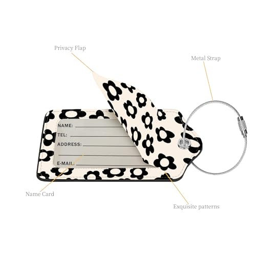 2 Pcs Luggage Tags for Suitcase (Black Flowers)