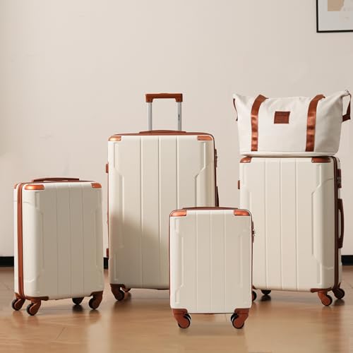 6 Piece Luggage Set (White Brown / 6-Piece Set)