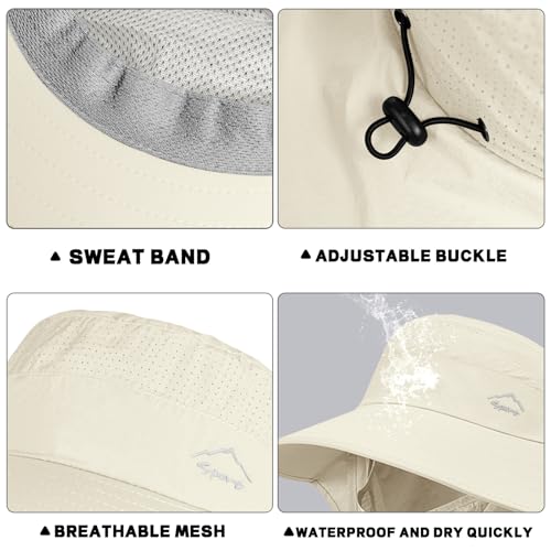 Sun Hat for Men Women with Neck Flap& Removable Face Cover Wide Brim (1pack-ivory)